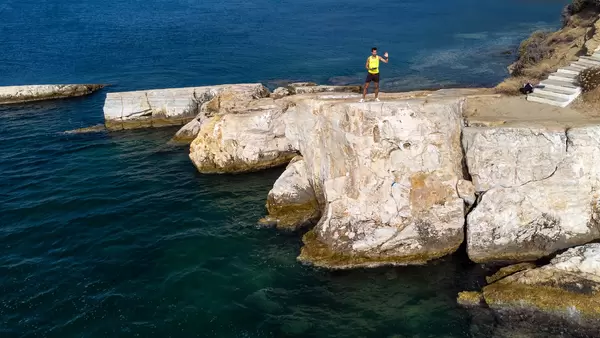 Paralia Plakes on Skiathos, Greece: photographing the rocky coast with a drone