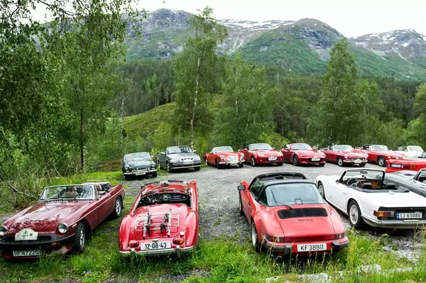 Parking lot full of old collection cars