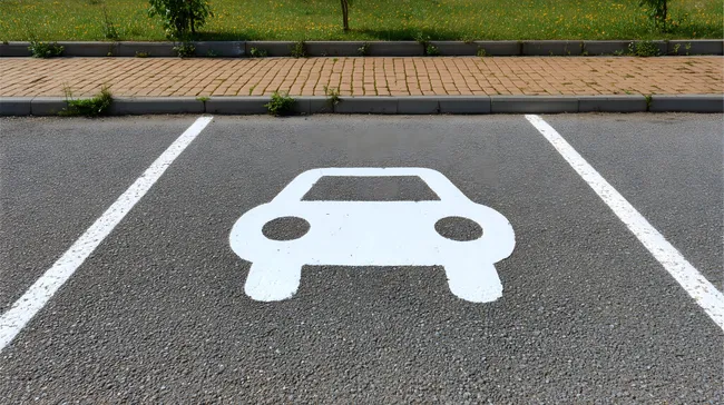 Parkplatzmarkierung mit Autosymbol auf Asphalt
