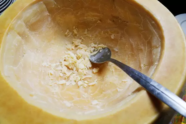 Parmesan cheese wheel pasta, Italian recipe