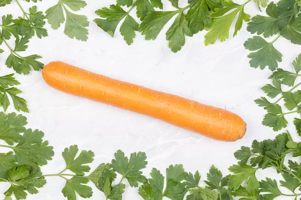 Parsley leaf frame with Carrot in the middle