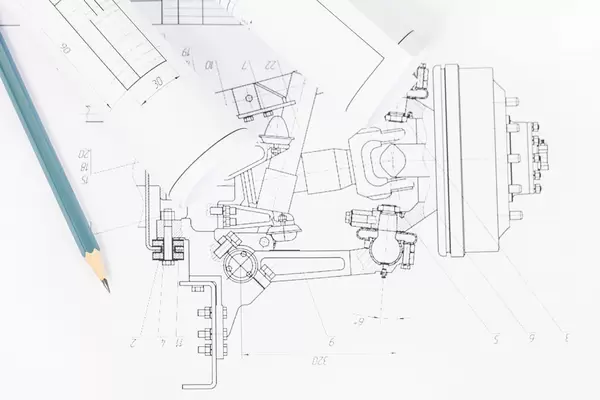 Part drawings on white paper with plain pencil