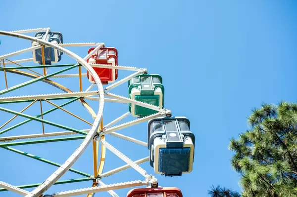 Part of a ferris wheel with blue sky behind  Flip 2019