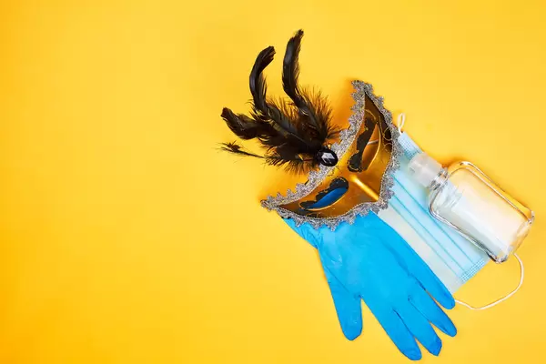 Participating in Mardi Gras carnival keeping safety procedures