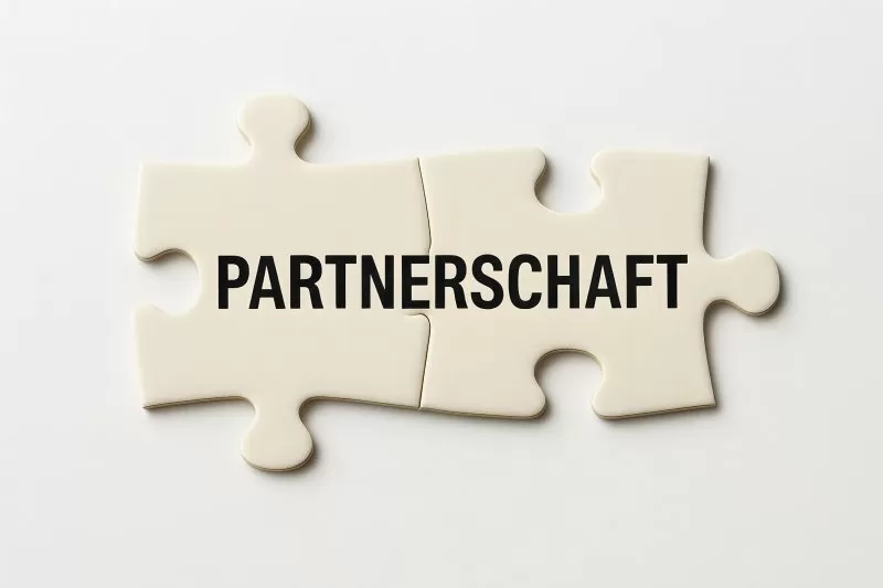 Partnerschaft als zusammenpassende Puzzleteile auf Weiß