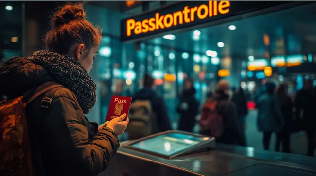 Passkontrollen am Flughafen - Reisende am Schalter