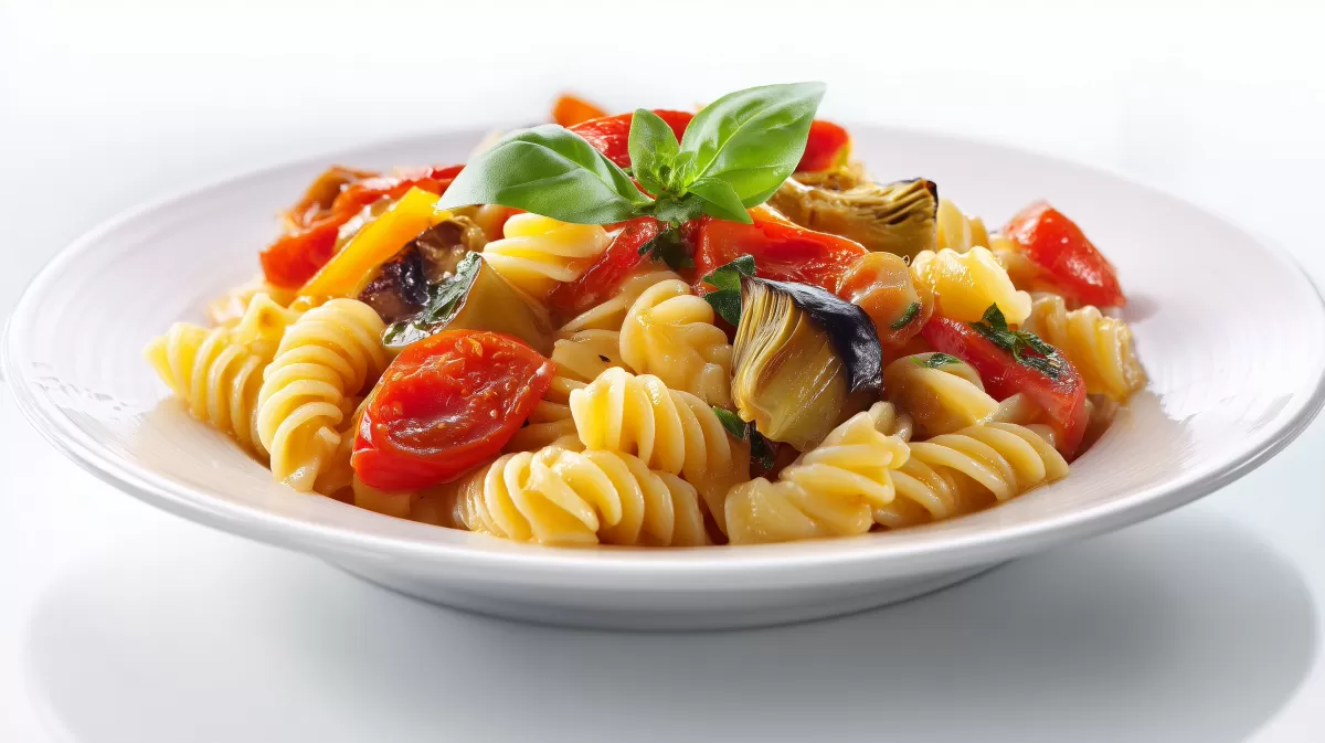 Pasta mit Artischocken, Tomaten und Basilikum