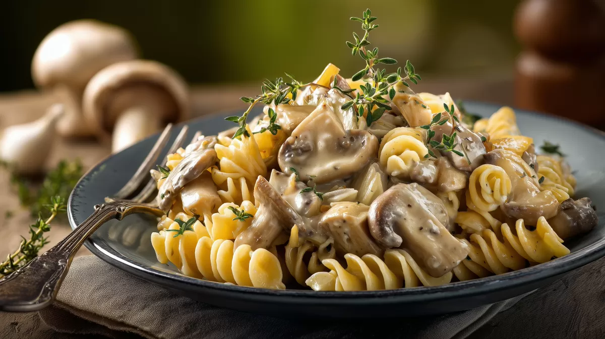 Pasta mit Champignon Rahmsauce und frischem Thymian