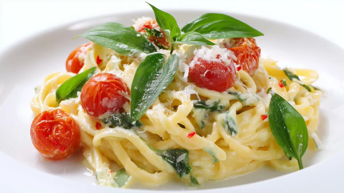 Pasta mit Frischkäse-Sauce und Cocktailtomaten