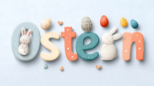 Pastellfarbene Osterdeko mit Hasen und Kreuz