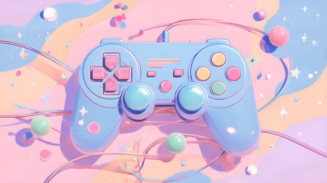 Pastellfarbener Spielkonsolen-Controller mit Süßigkeiten