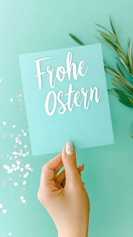 Pastellfarbenes Ostergruß-Motiv mit Dekorblättern