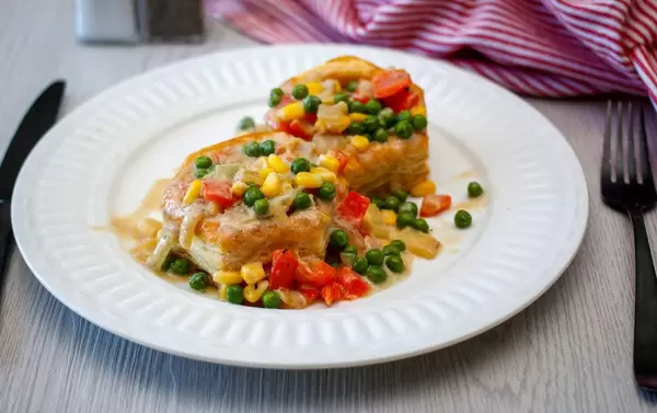 Pastry Pie  With Peas, Corn and Pepper