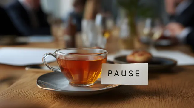 Pause beim Kaffeetrinken auf Konferenztisch
