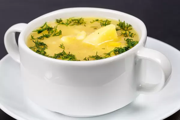 Pea soup-puree in a tureen close-up (Flip 2020)