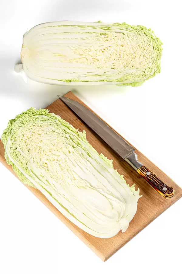 Peking cabbage halves, top view