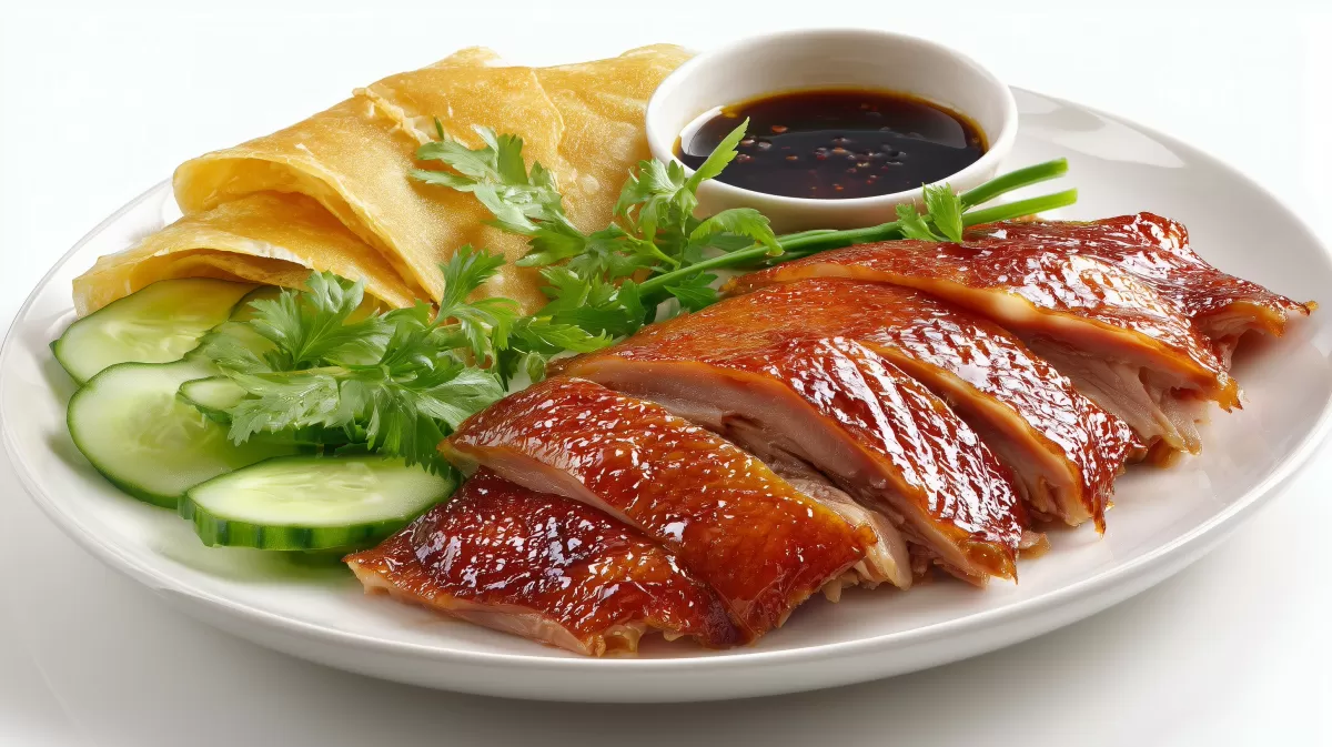Peking Ente mit Pfannkuchen, Gurke und Soße