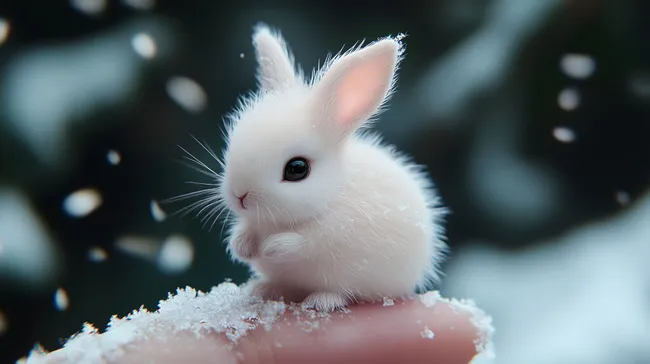 Pelziger Hase in winterlicher Schneelandschaft