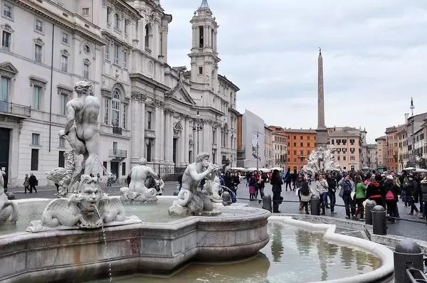 People at Public Space Piazza Navona in Rome, Italy