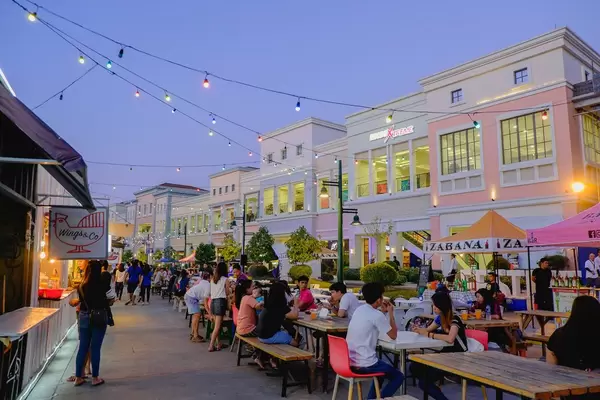 People eating at a local food park