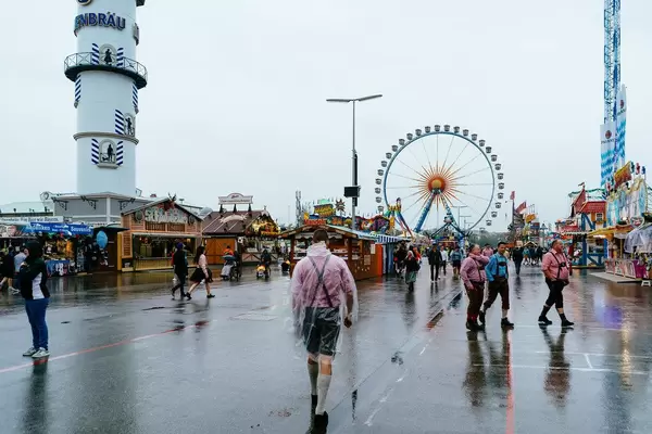 People walking at the festive village of Oktoberfest