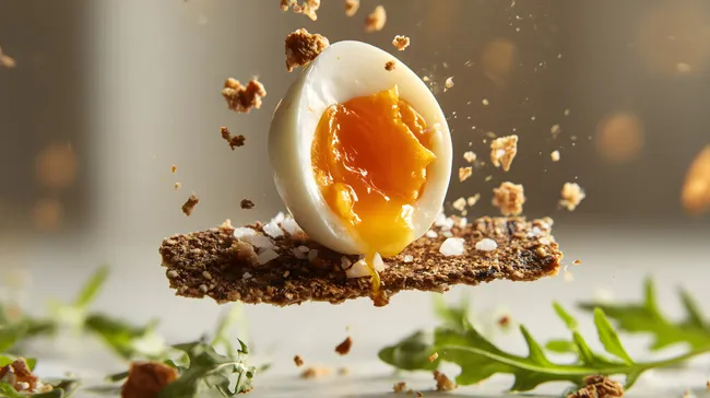 Perfekt gekochtes Frühstücksei mit glänzendem Eigelb