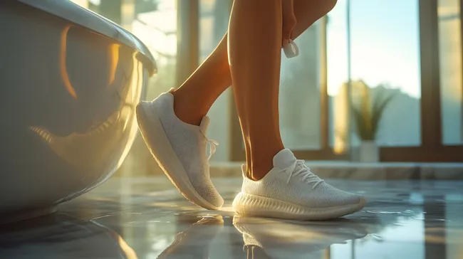 Person beim Binden der Schnürsenkel vor Morgenjogging