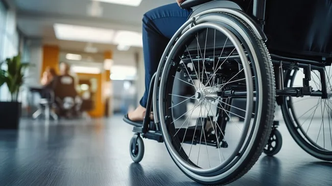 Person im modernen Büro mit Rollstuhl