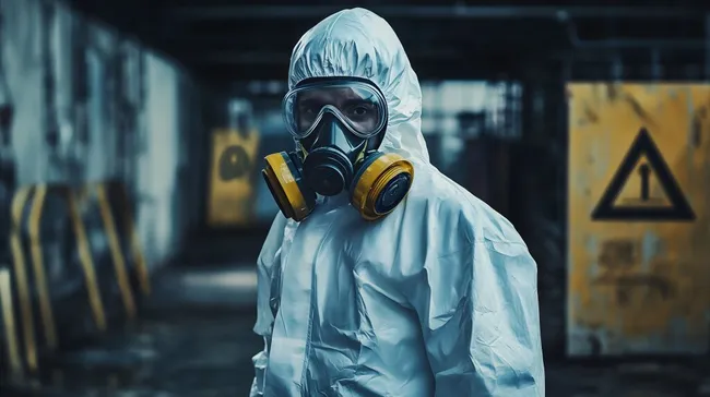 Person in Schutzkleidung in Industrieumgebung