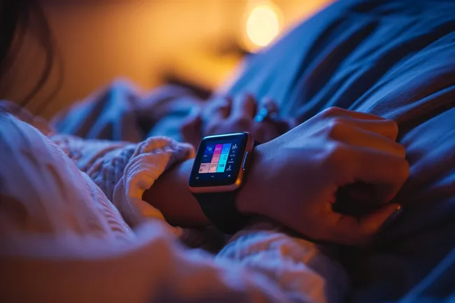 Person überwacht Schlafenszeit mit Smartwatch
