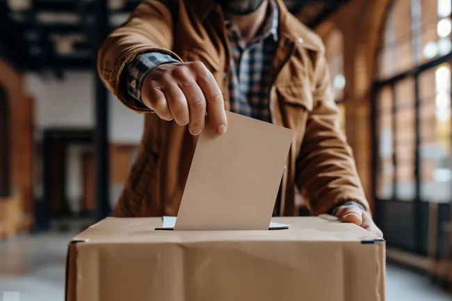 Person wählt bei Wahl in Wahlurne