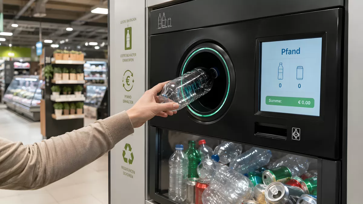 Pfandautomat im Supermarkt mit Plastikflasche