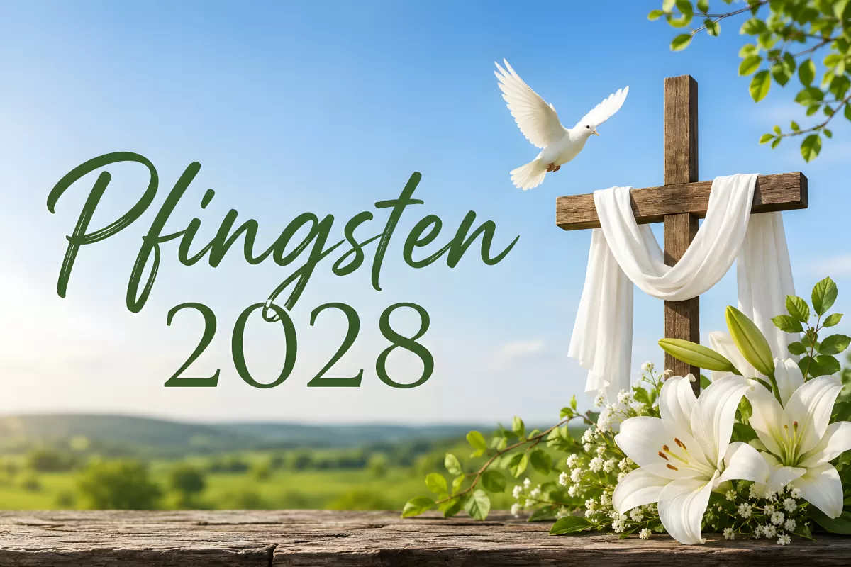 Pfingsten 2028 – Kreuz mit Taube und weißen Lilien