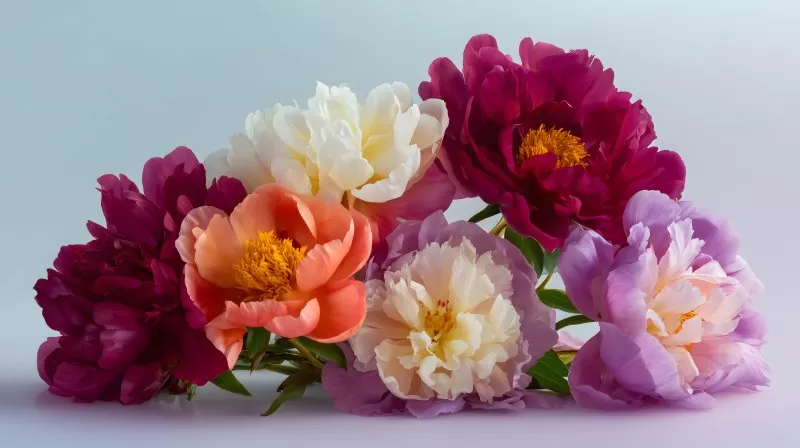 Pfingstrosen Blumenstrauß auf weißem Hintergrund