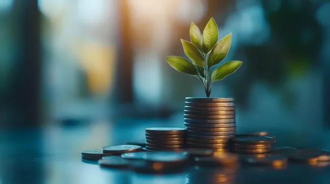 Pflanzendes Wachstum auf Münzstapeln