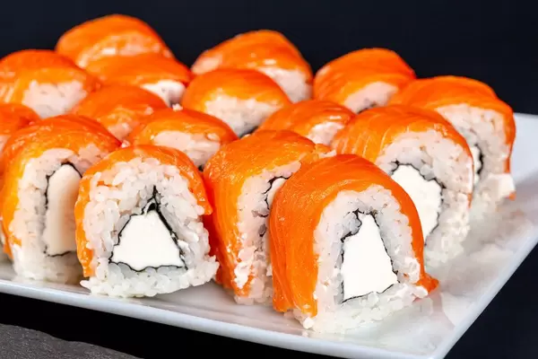Philadelphia roll sushi with salmon and cream cheese