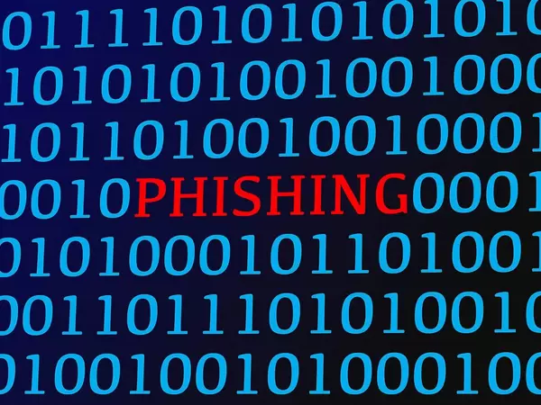 Phishing red text between blue binary data on screen