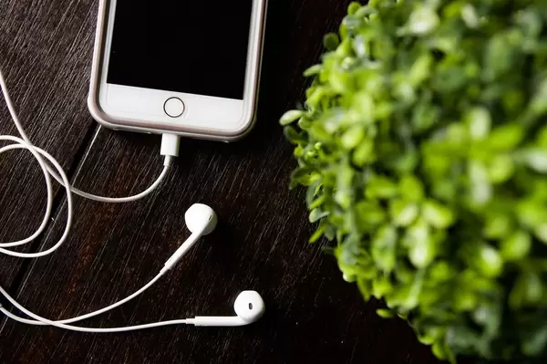 Phone with earphones connected (Flip 2019)