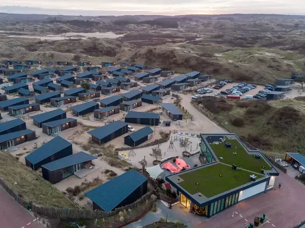Photo from above on holiday park Qurios in Bloemendaal, Netherlands at evening light