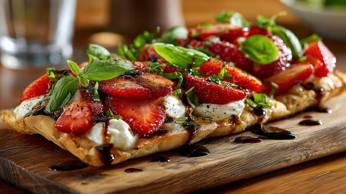 Photorealistische Focaccia mit Erdbeeren & Burrata