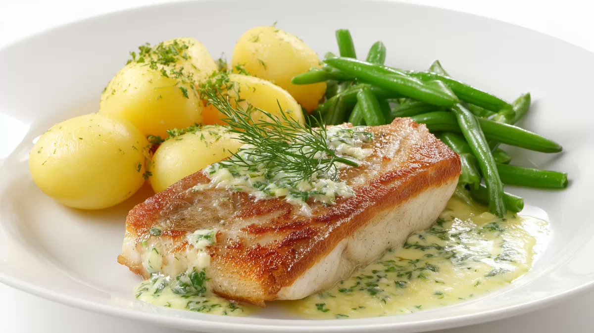 Photorealistisches Rotbarschfilet mit Zitronenbutter