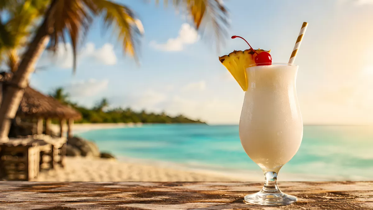 Piña Colada am Strand mit Ananas und Kirsche