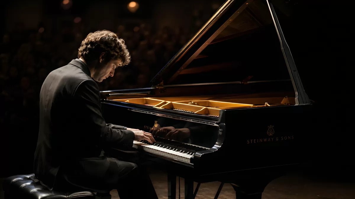 Pianist spielt Steinway-Flügel bei Konzertauftritt