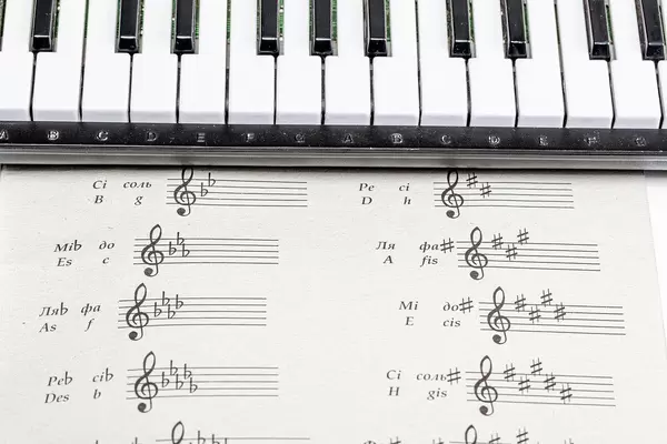 Piano keys and notebook for musical notes