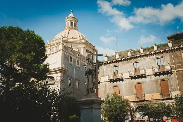 Piazza del Duomo square with Cathedral of Saint Agatha And The Elephant fountain Topped by. (Flip 2019)