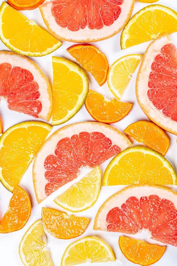 Pieces of colorful citrus fruit. Concept of healthy food, natural vitamins