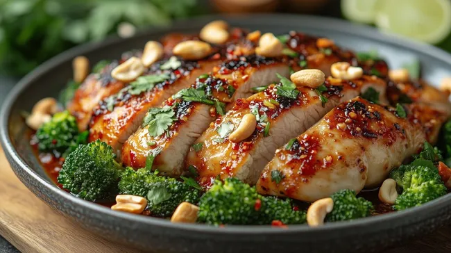 Pikant mariniertes Hühnchen mit Brokkoli und Cashewkernen