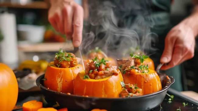 Pikante gefüllte Kürbisse mit Kräutern