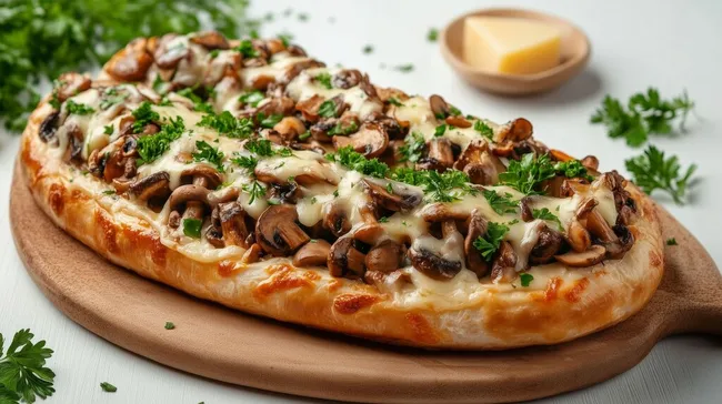 Pikante Pilzpizza mit Käse und Kräutern