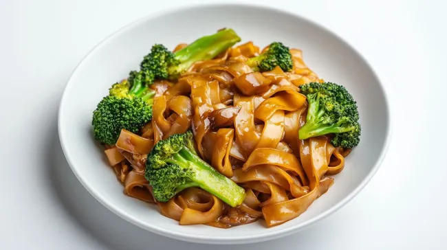 Pikantes Pad Thai mit Brokkoli in Sojasauce